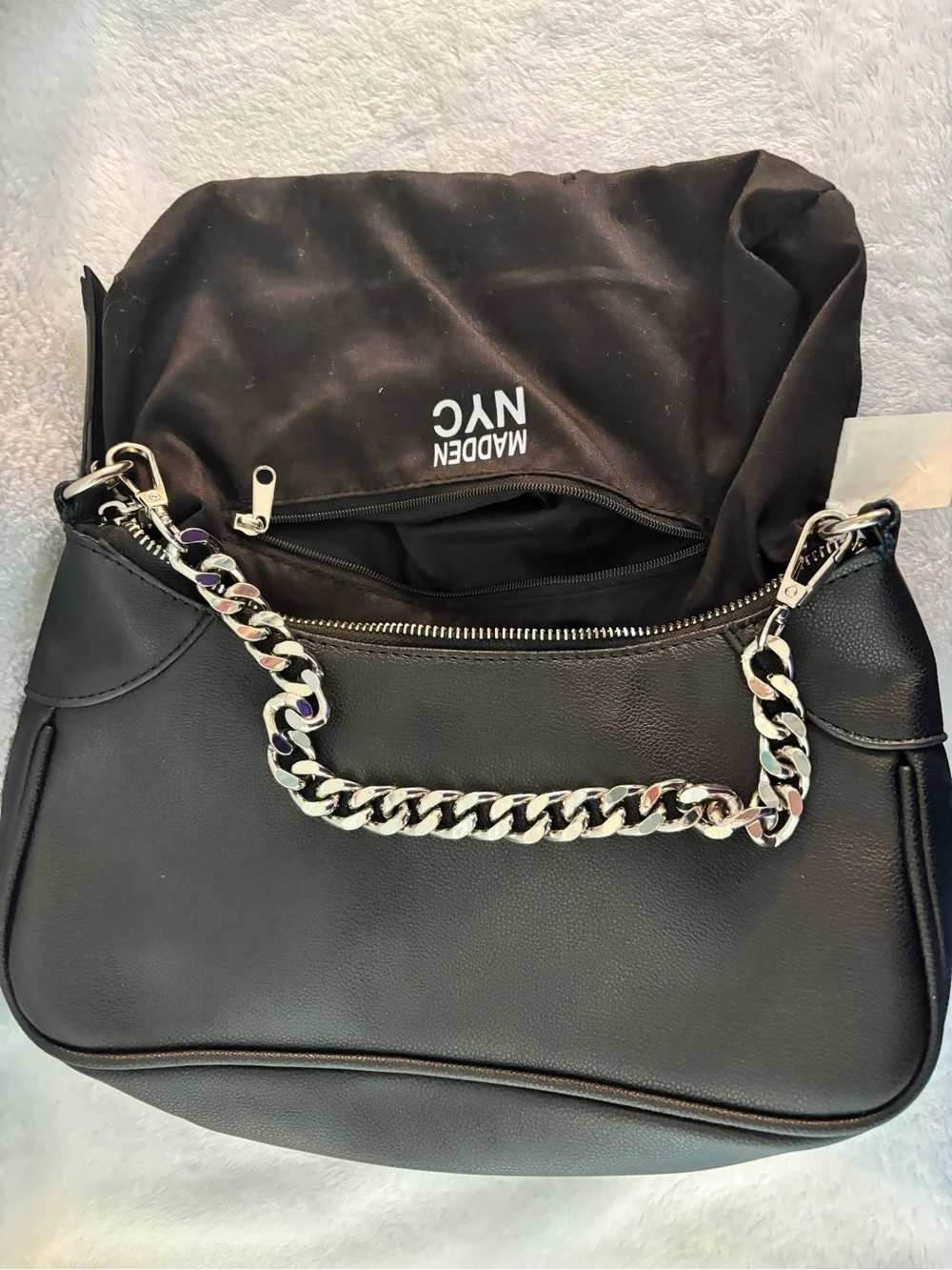 Steve Madden Black Shoulder Bag with Silver Chain